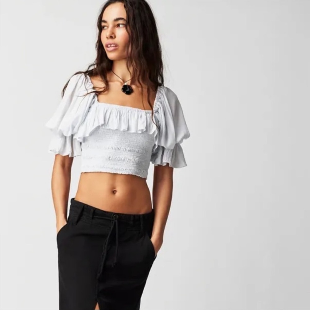 Jen's Pirate Booty White Ruffled Off-Shoulder Crop Top